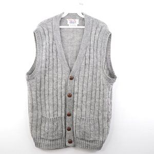 Vintage Cable Knit Cardigan Sweater Vest Gray